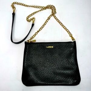 Lodis Black Pebbled Leather Chain Crossbody Bag Purse